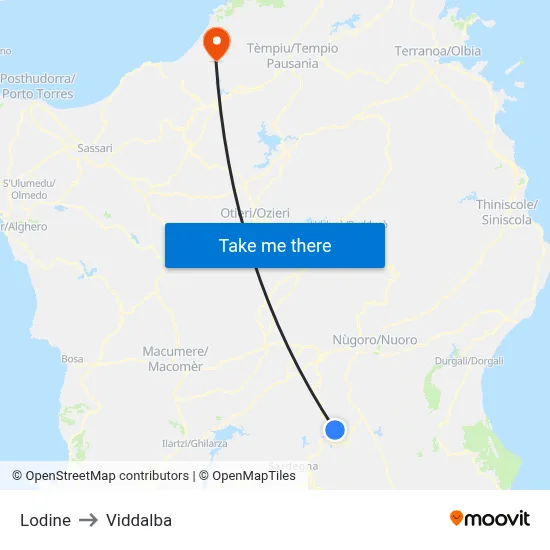 Lodine to Viddalba map