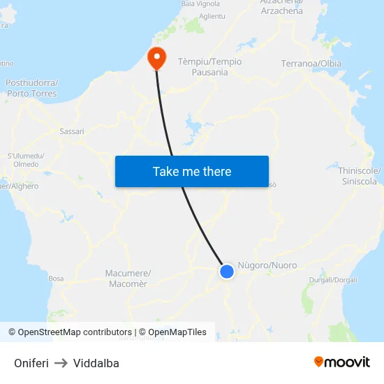 Oniferi to Viddalba map
