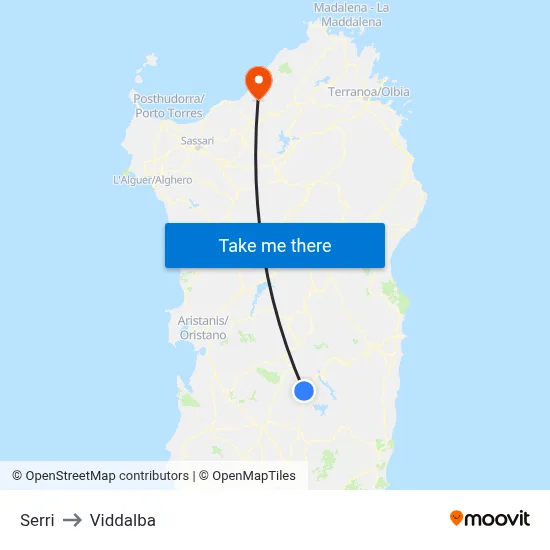 Serri to Viddalba map