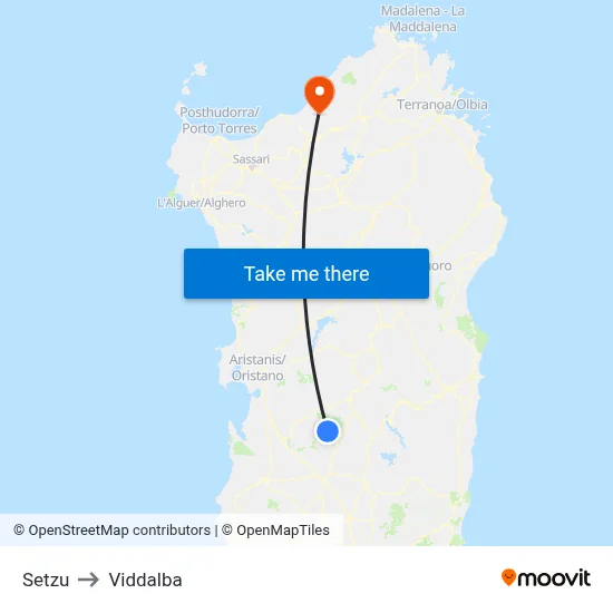 Setzu to Viddalba map