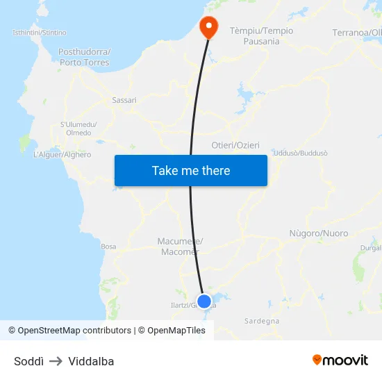 Soddi to Viddalba map