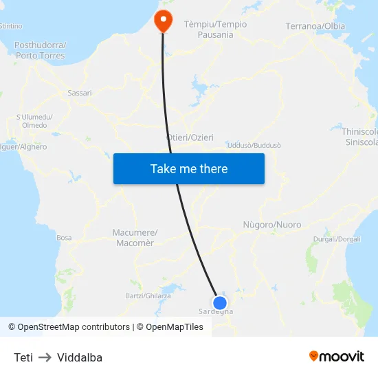 Teti to Viddalba map