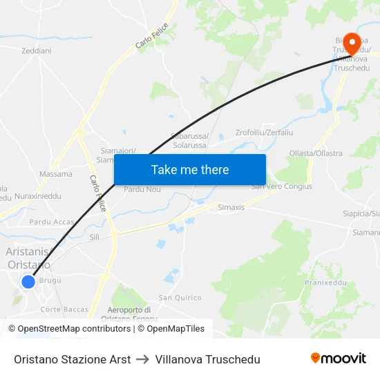 Oristano Stazione Arst to Villanova Truschedu map