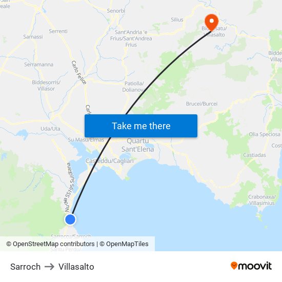 Sarroch to Villasalto map