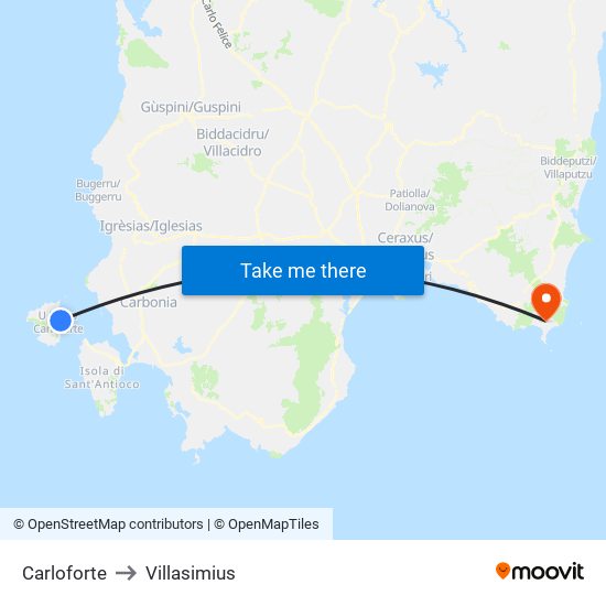 Carloforte to Villasimius map