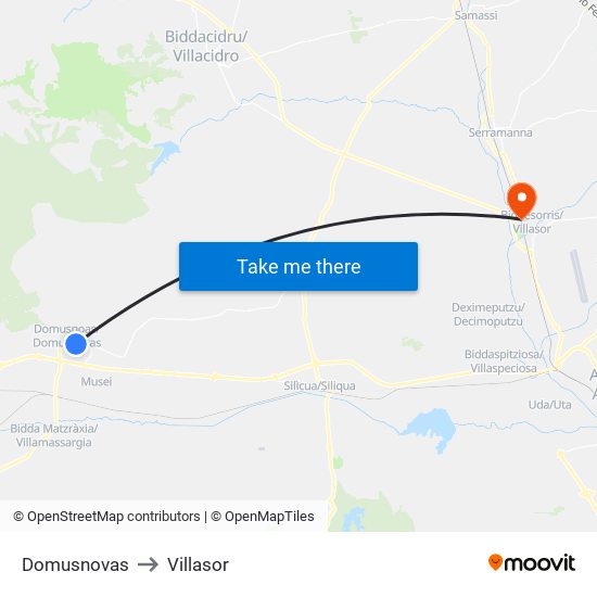 Domusnovas to Villasor map