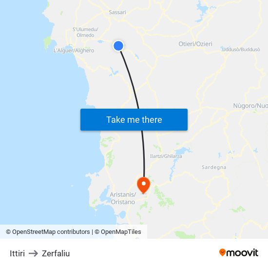 Ittiri to Zerfaliu map