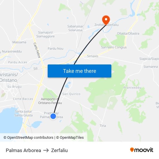 Palmas Arborea to Zerfaliu map