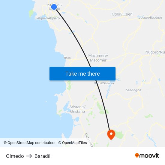 Olmedo to Baradili map