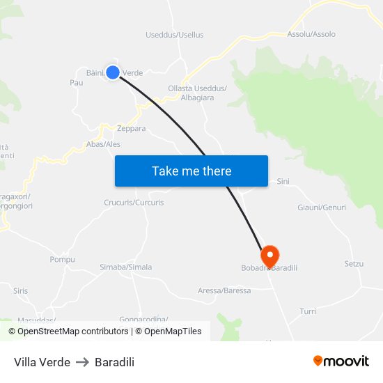 Villa Verde to Baradili map