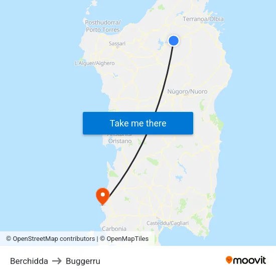 Berchidda to Buggerru map
