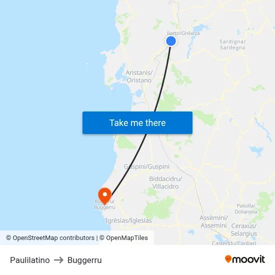 Paulilatino to Buggerru map