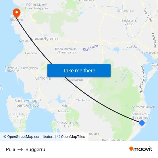 Pula to Buggerru map