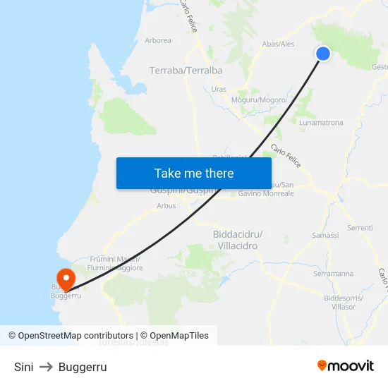 Sini to Buggerru map