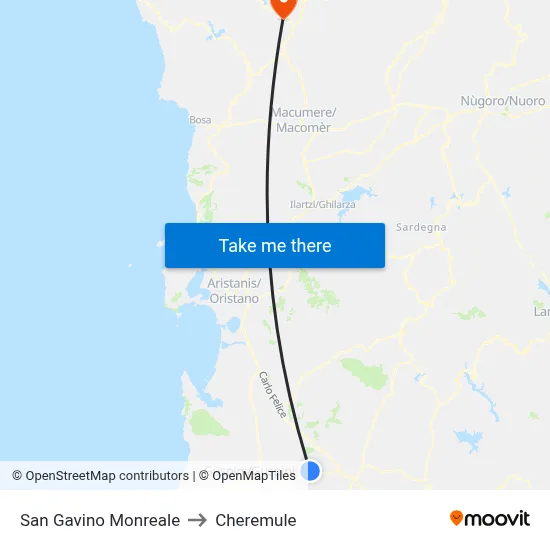 San Gavino Monreale to Cheremule map