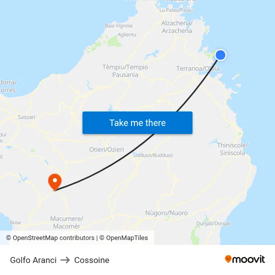 Golfo Aranci to Cossoine map