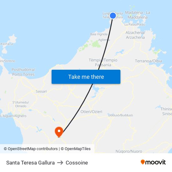 Santa Teresa Gallura to Cossoine map