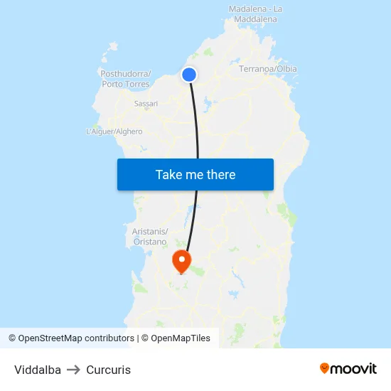 Viddalba to Curcuris map