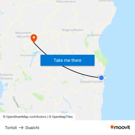 Tortolì to Dualchi map