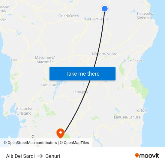 Alà Dei Sardi to Genuri map