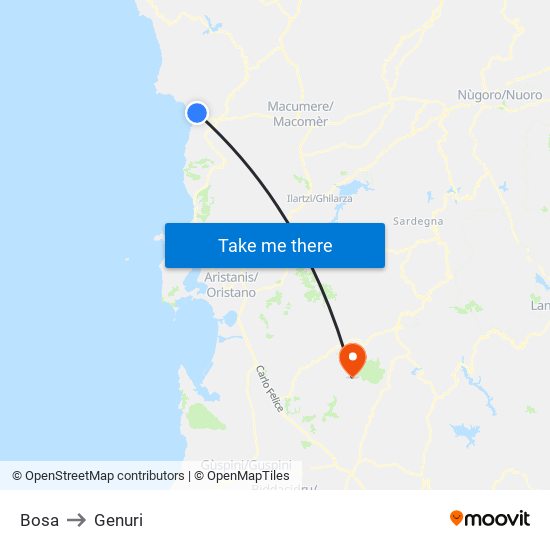 Bosa to Genuri map