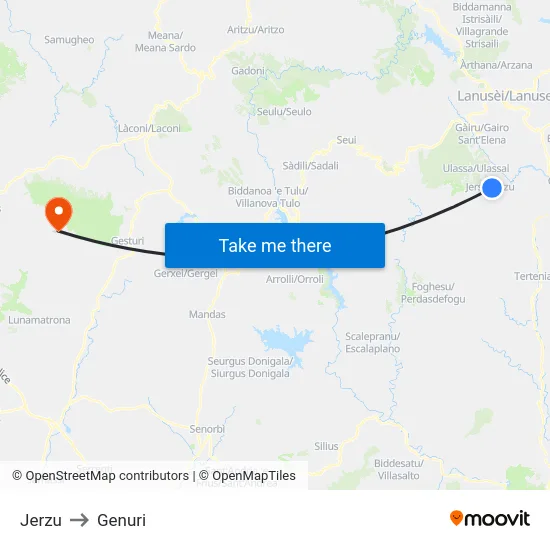 Jerzu to Genuri map