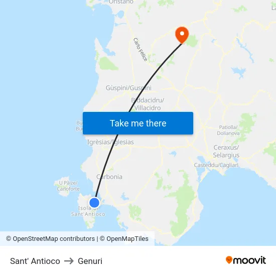 Sant'Antioco to Genuri map