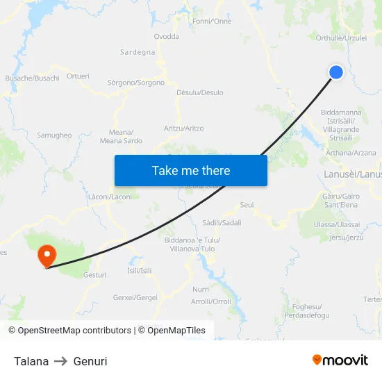Talana to Genuri map