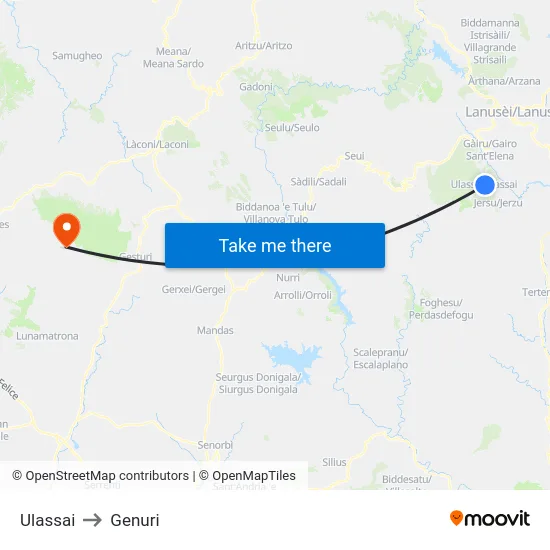 Ulassai to Genuri map