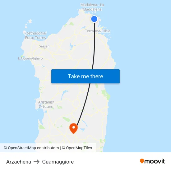 Arzachena to Guamaggiore map