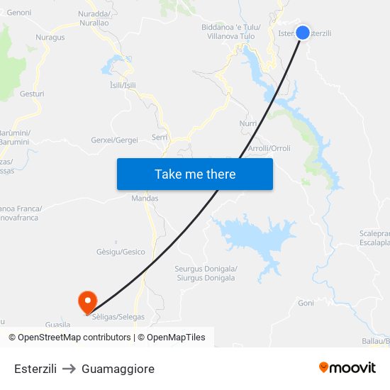 Esterzili to Guamaggiore map