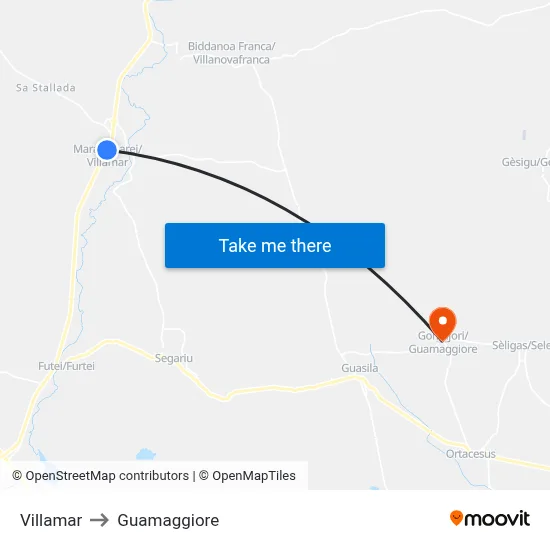 Villamar to Guamaggiore map