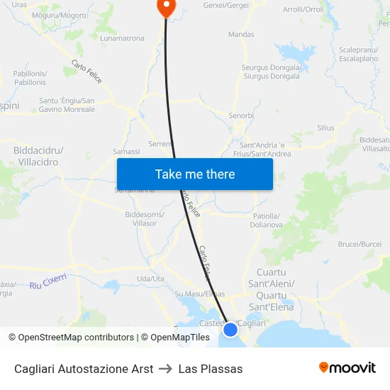 Cagliari Autostazione Arst to Las Plassas map