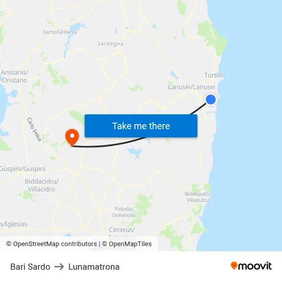 Bari Sardo to Lunamatrona map