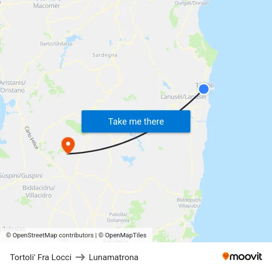 Tortoli' Fra Locci to Lunamatrona map