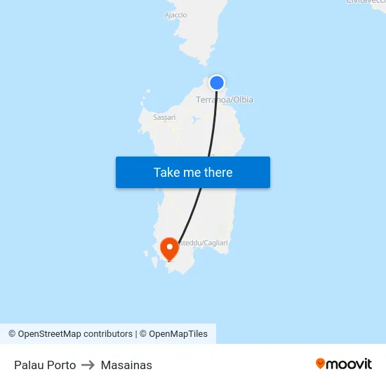 Palau Porto to Masainas map