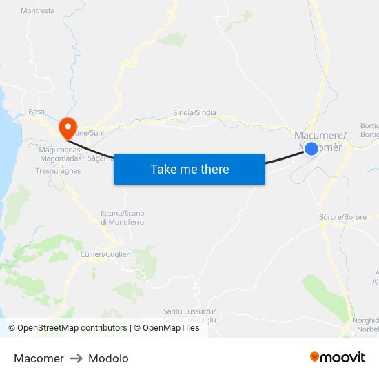 Macomer to Modolo map