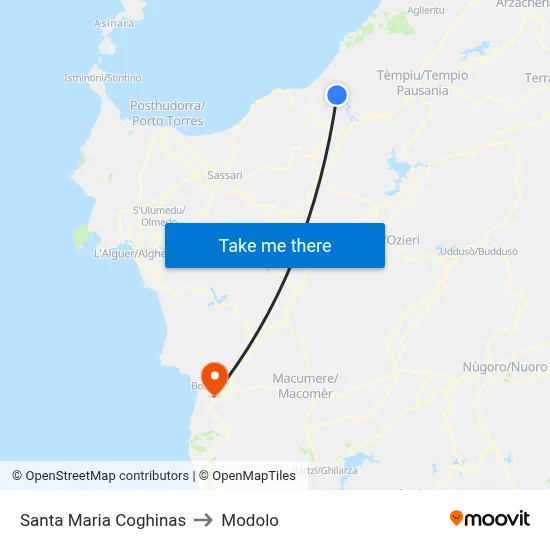 Santa Maria Coghinas to Modolo map