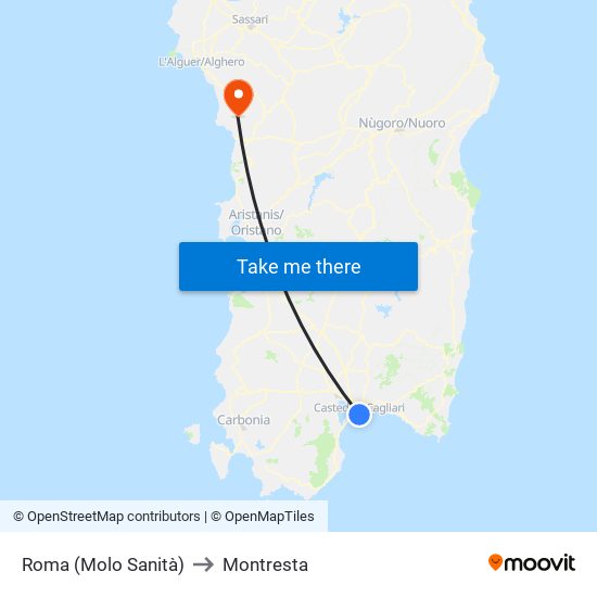 Roma (Molo Sanità) to Montresta map