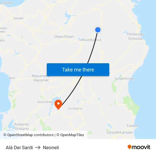 Alà Dei Sardi to Neoneli map