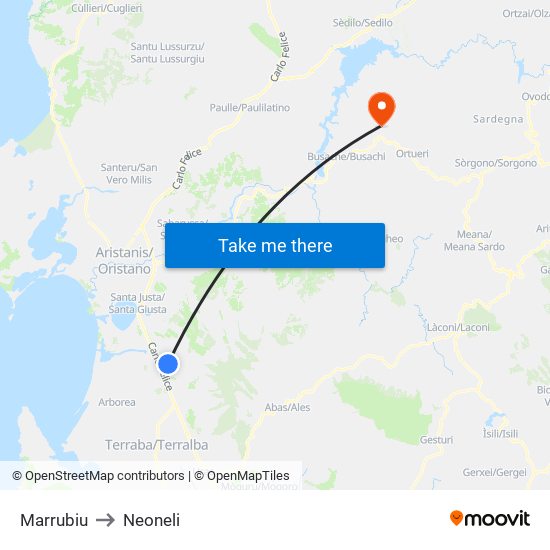 Marrubiu to Neoneli map