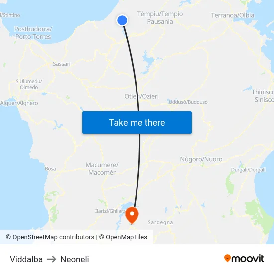 Viddalba to Neoneli map