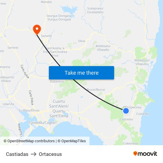 Castiadas to Ortacesus map