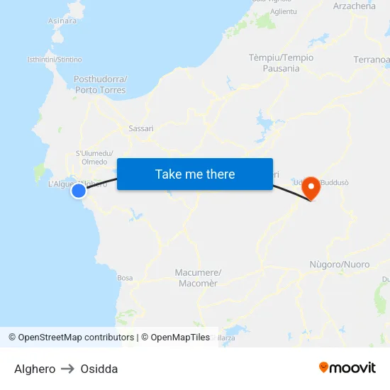 Alghero to Osidda map