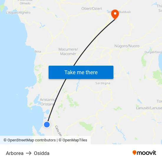 Arborea to Osidda map