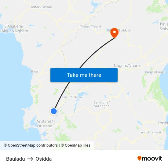 Bauladu to Osidda map