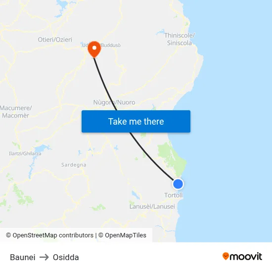 Baunei to Osidda map