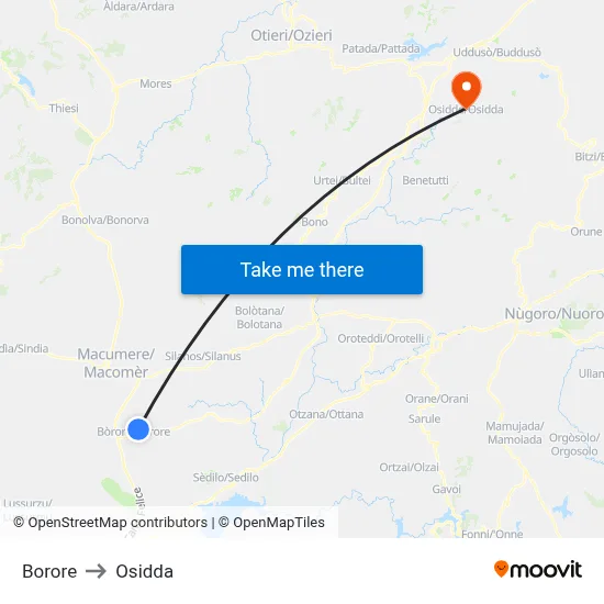 Borore to Osidda map