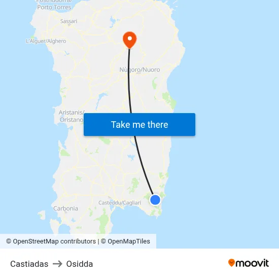 Castiadas to Osidda map