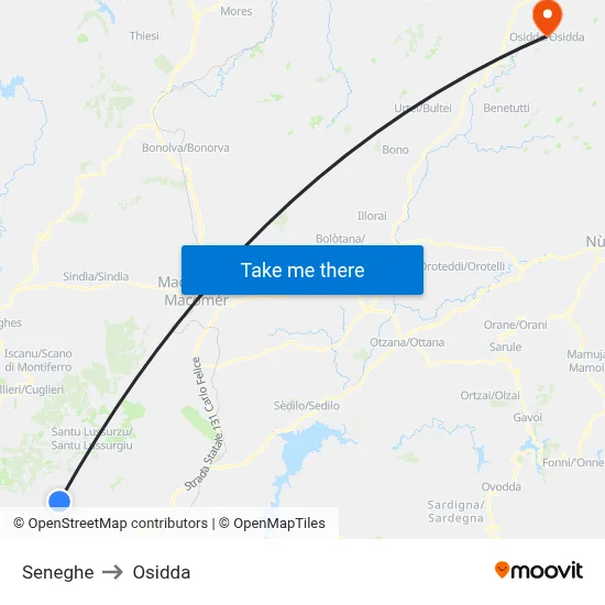 Seneghe to Osidda map